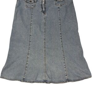 Emma James Stretch Denim Maxi Skirt size 16 Plus Flared A‑Line Embroidered Roses